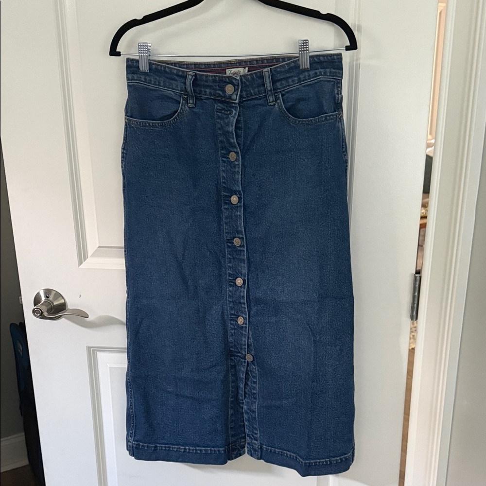 Faherty Blue Denim Midi Skirt
